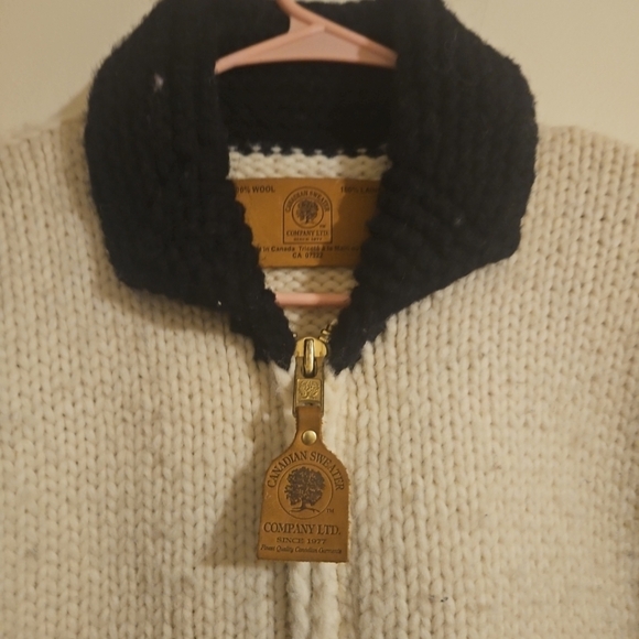 Canadian Sweater Company Intarsia Wool Zip Cardigan Jacket Orca Whale Beige Blue - Picture 4 of 10